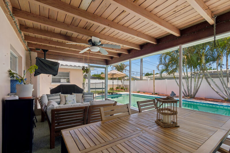 Covered patio area in Clearwater Florida home near Gulf Coast beaches